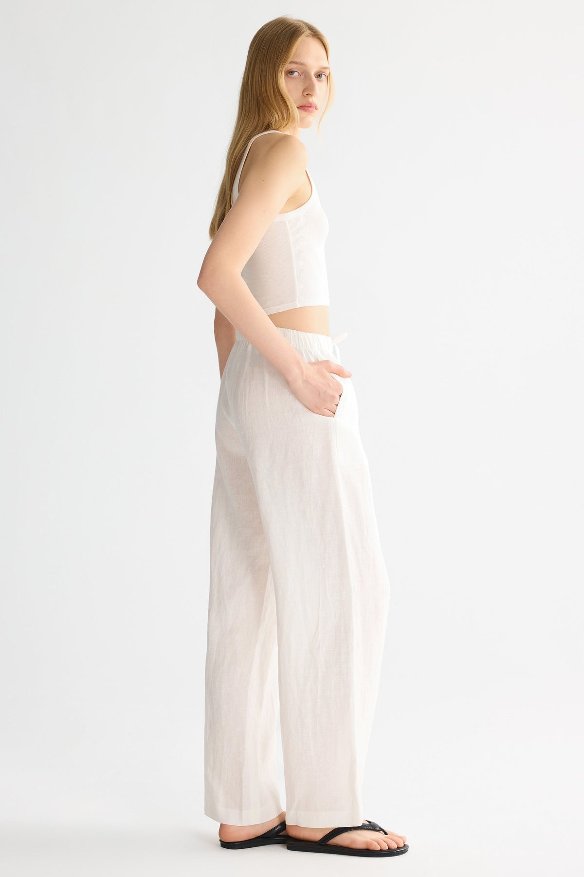 Oversized Linen Wide-Leg Drawstring Pants