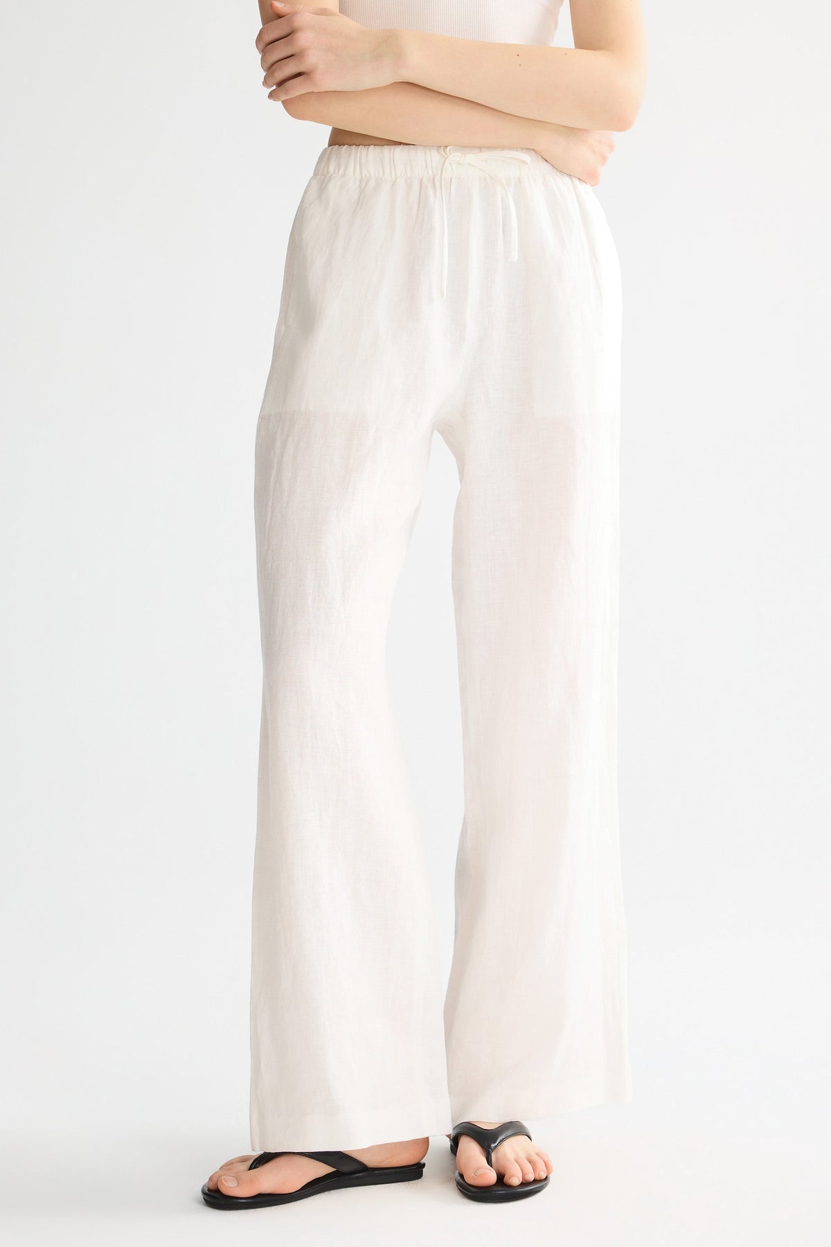 Oversized Linen Wide-Leg Drawstring Pants