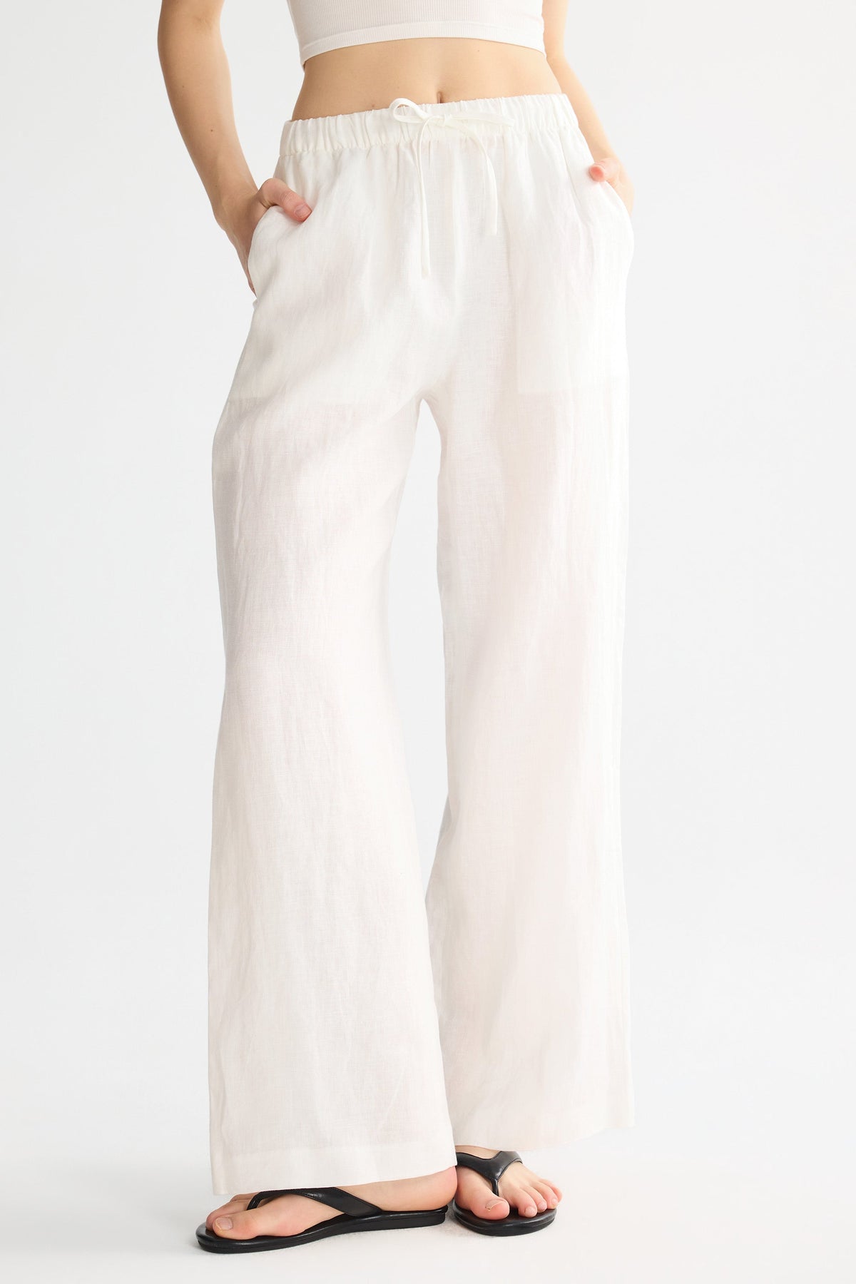 Oversized Linen Wide-Leg Drawstring Pants