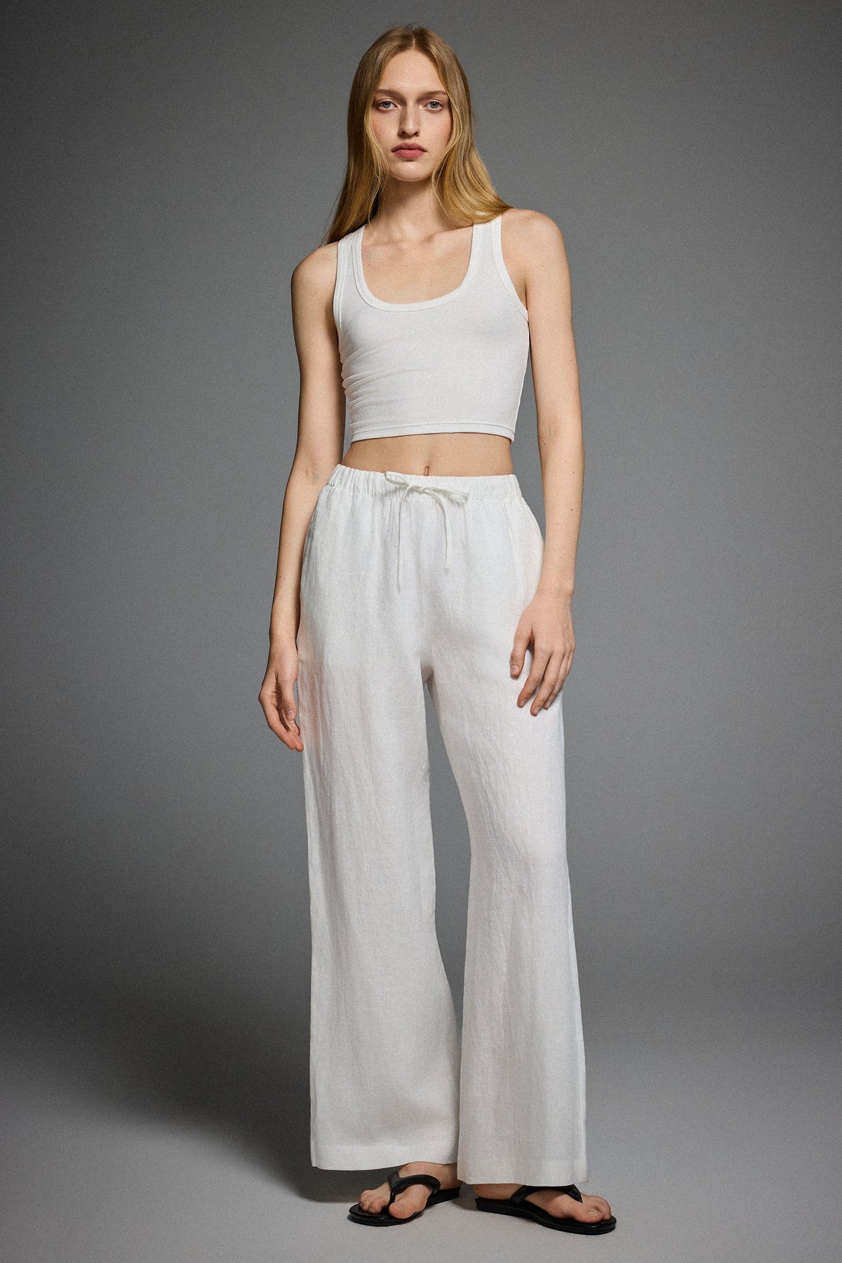 Oversized Linen Wide-Leg Drawstring Pants