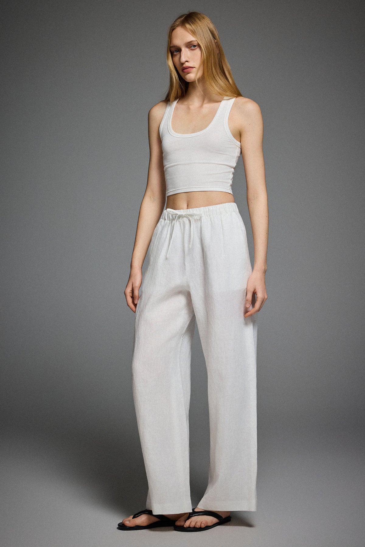 Oversized Linen Wide-Leg Drawstring Pants