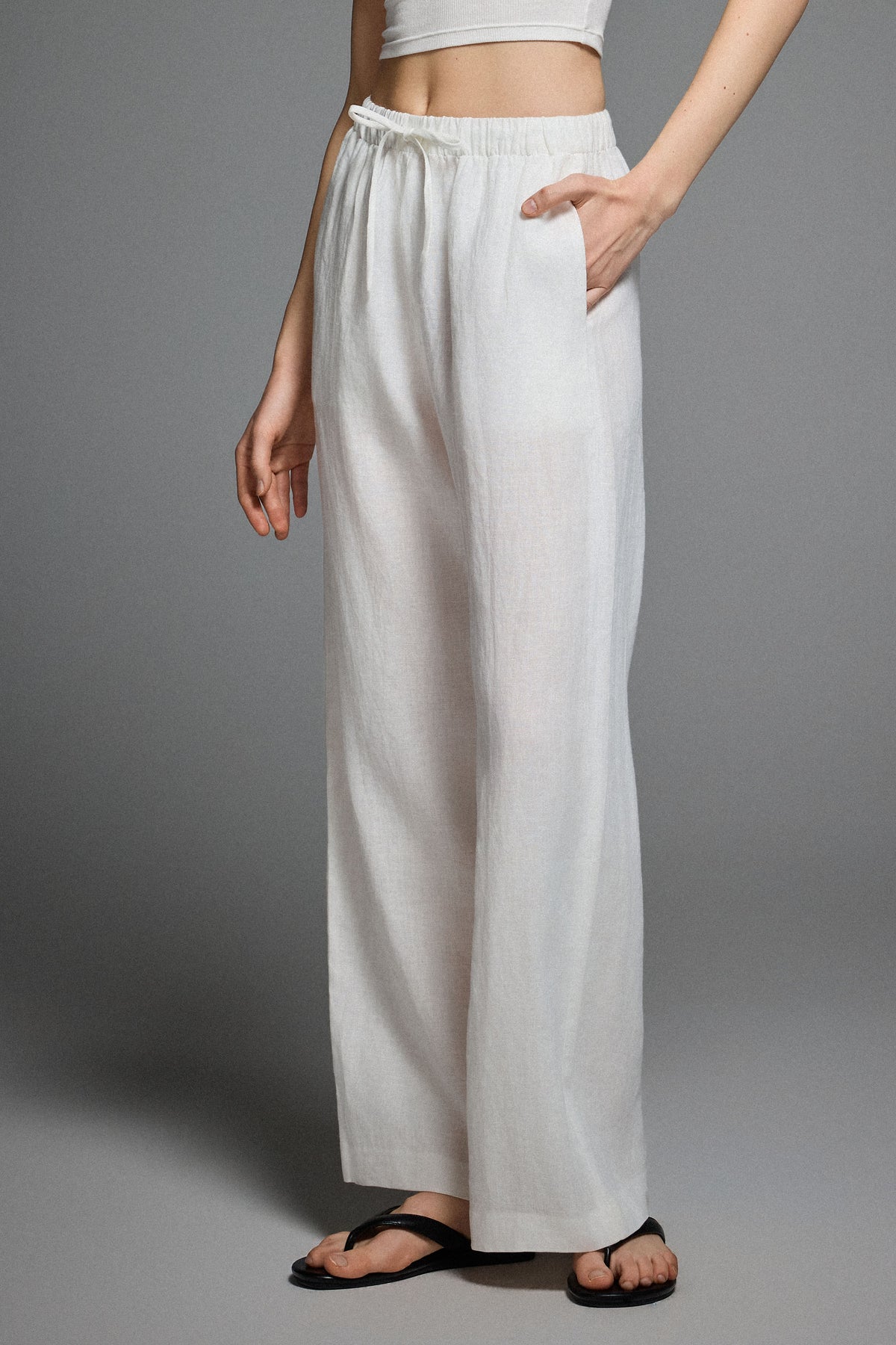 Oversized Linen Wide-Leg Drawstring Pants