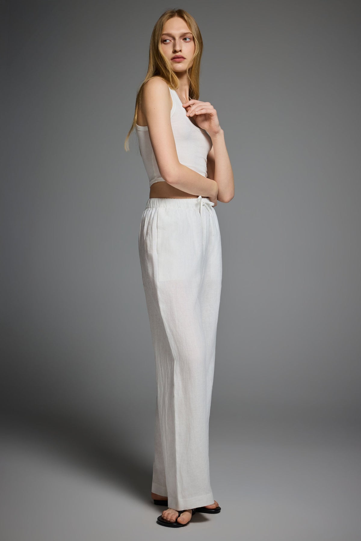 Oversized Linen Wide-Leg Drawstring Pants