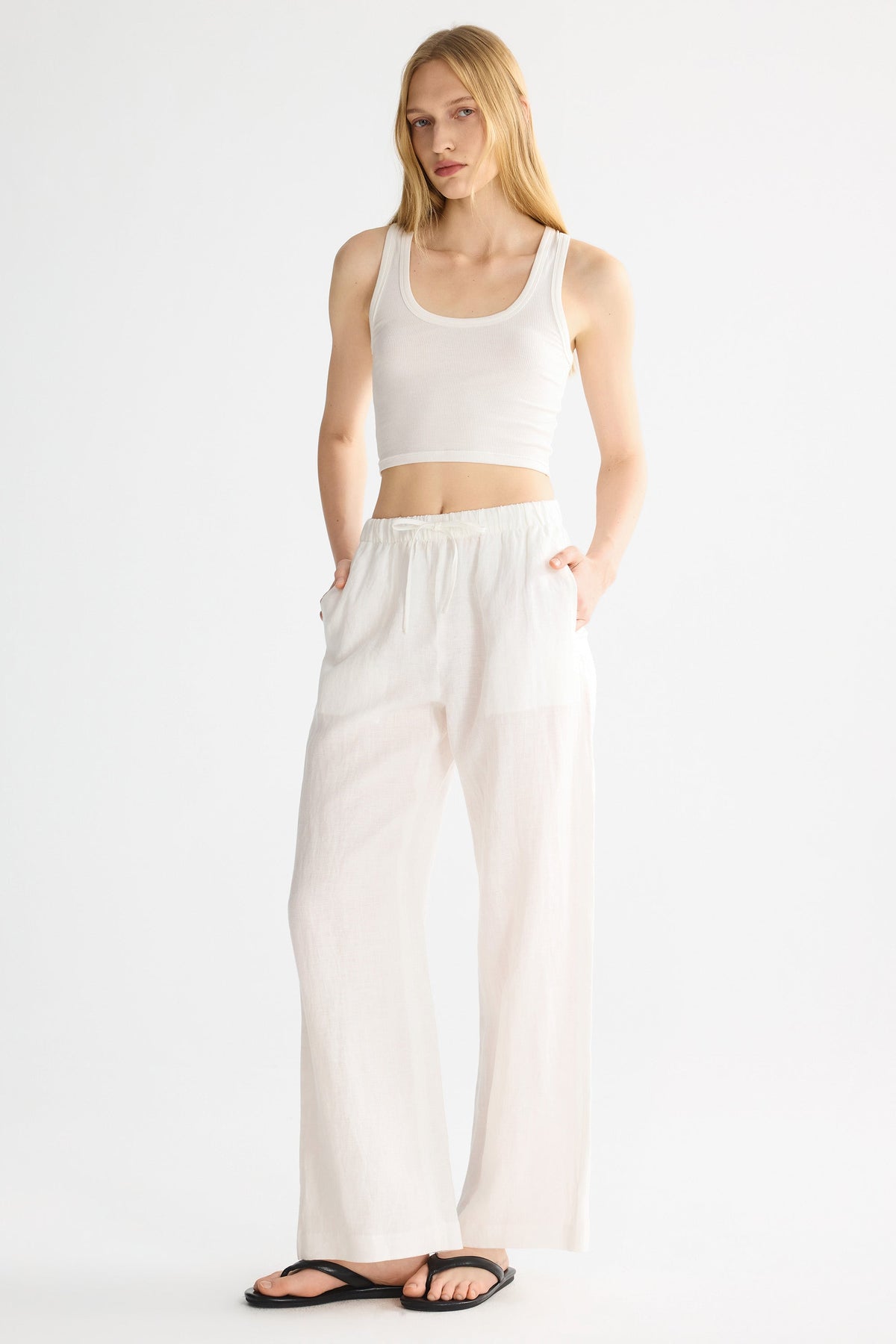 Oversized Linen Wide-Leg Drawstring Pants