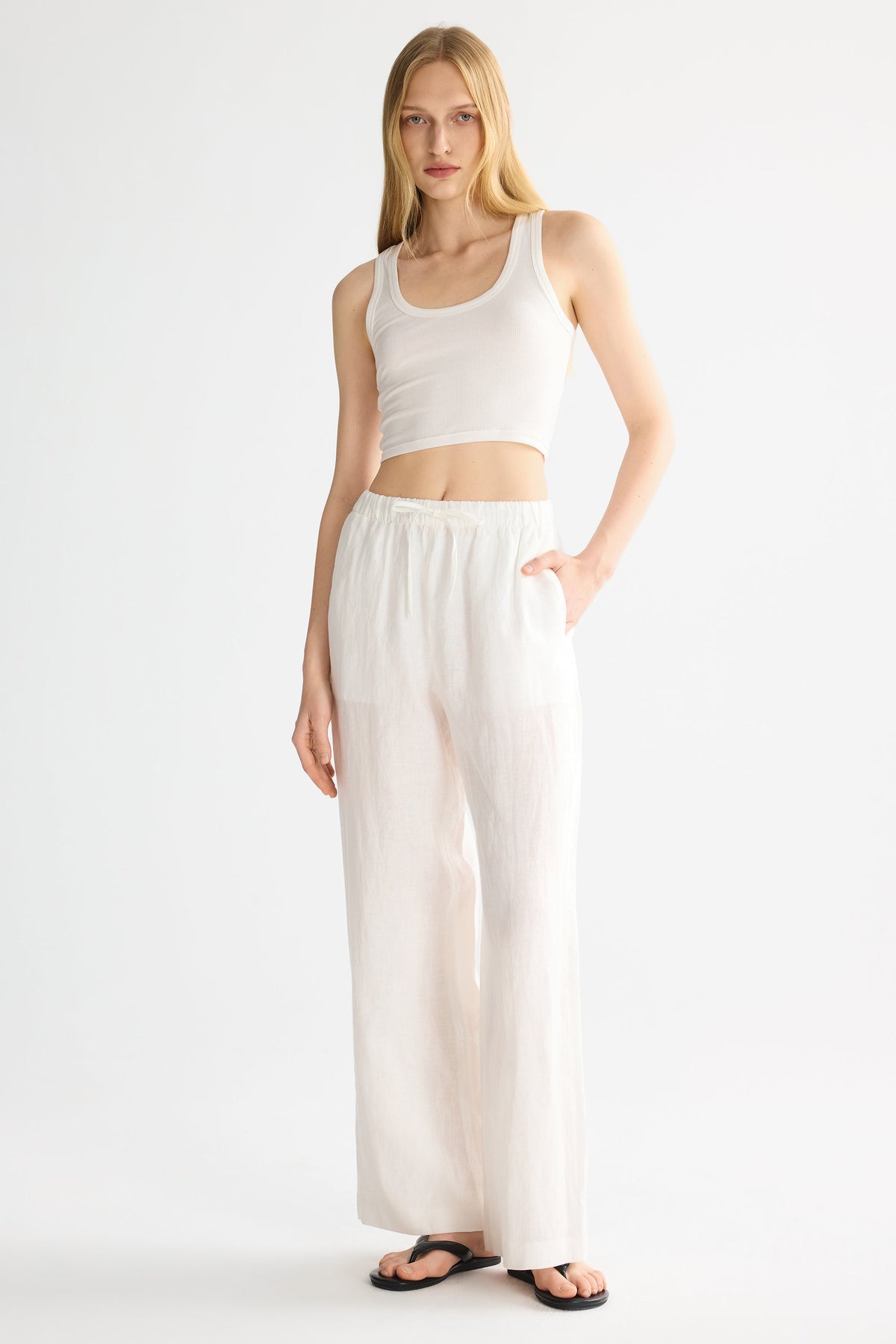 Oversized Linen Wide-Leg Drawstring Pants