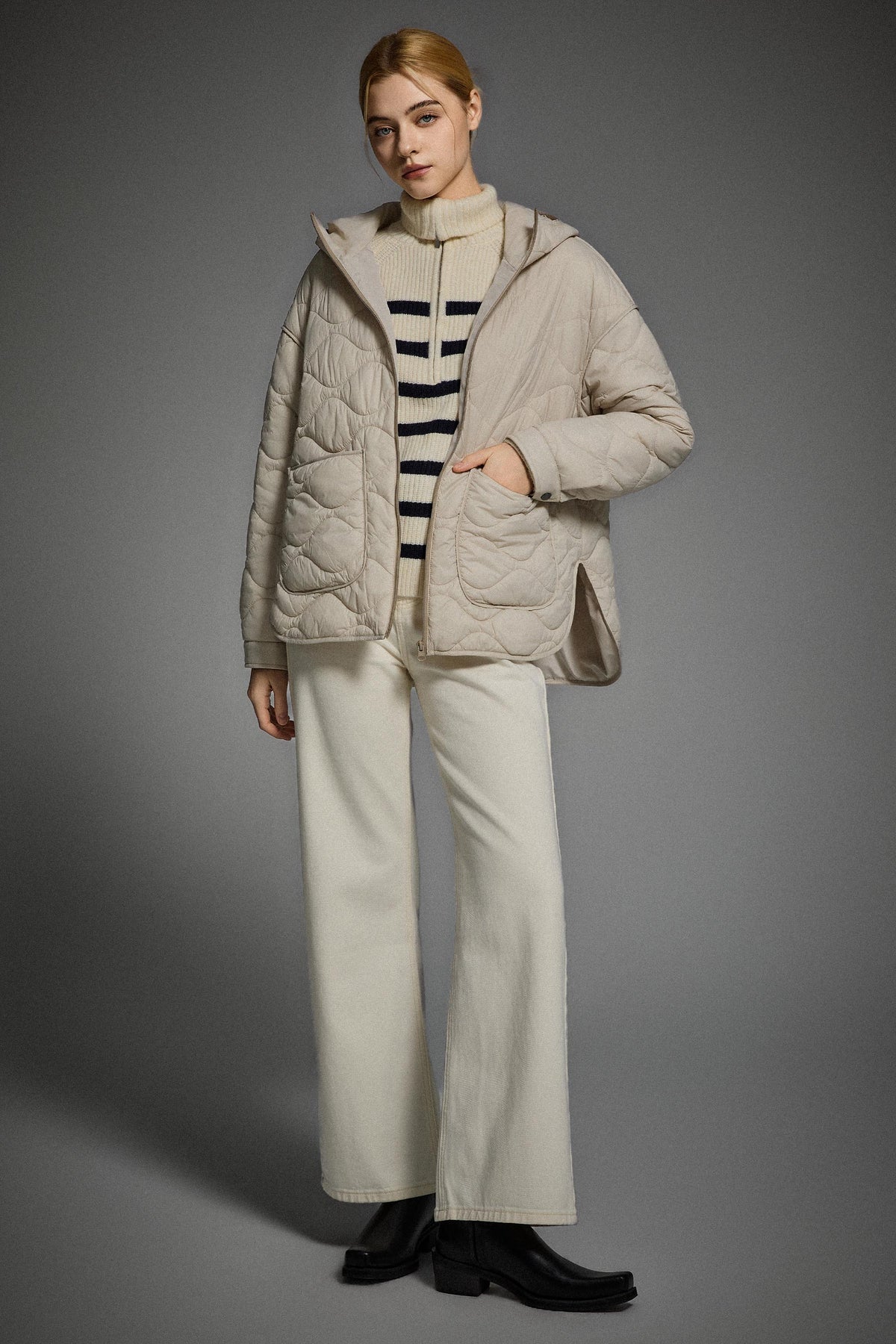 Oversized Quilted Hooded Drop-Shoulder Jacket