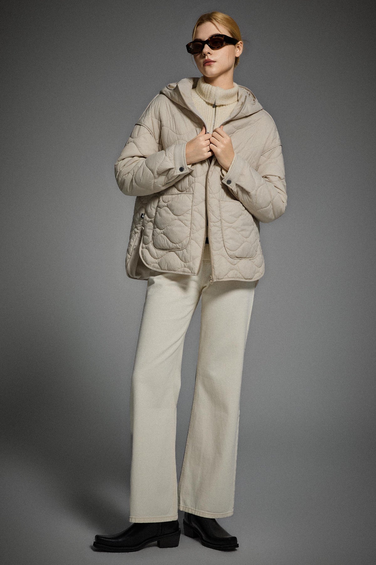 Oversized Quilted Hooded Drop-Shoulder Jacket