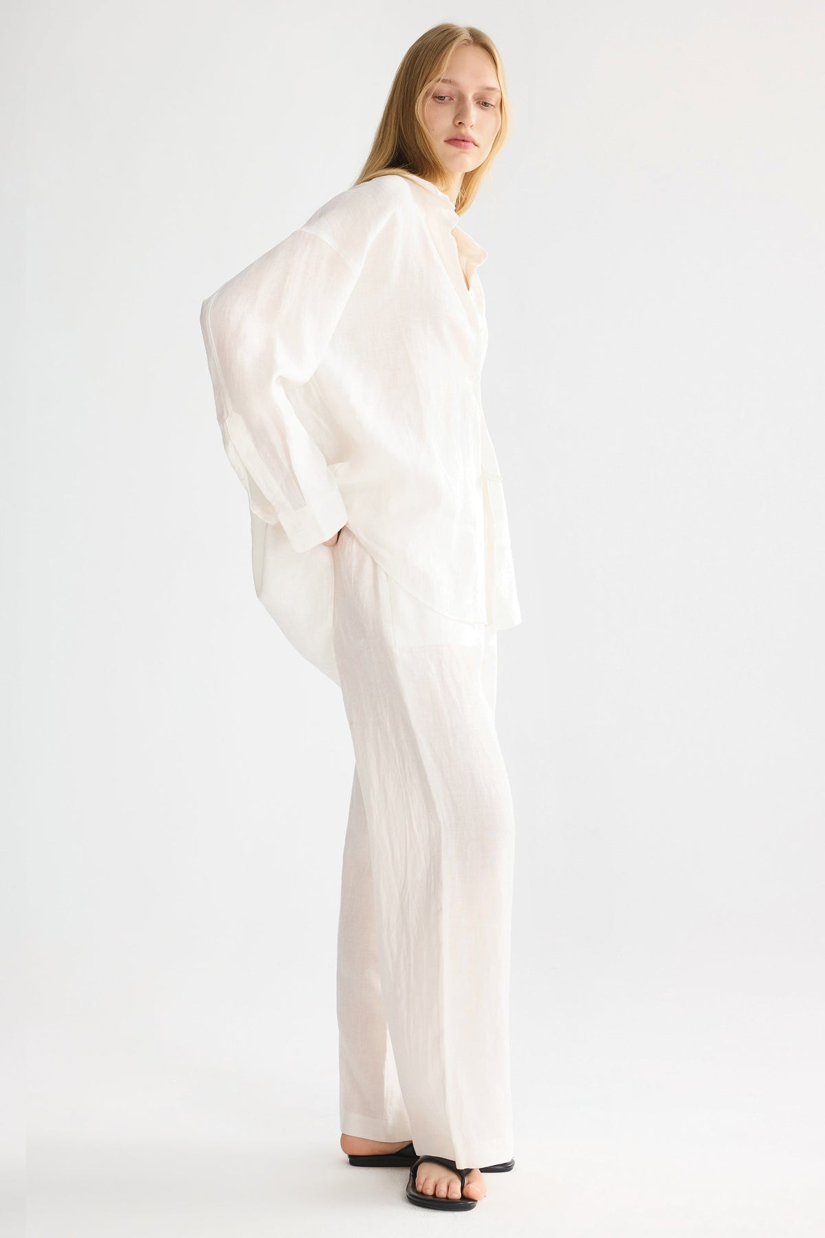 Oversized Linen Wide-Leg Drawstring Pants