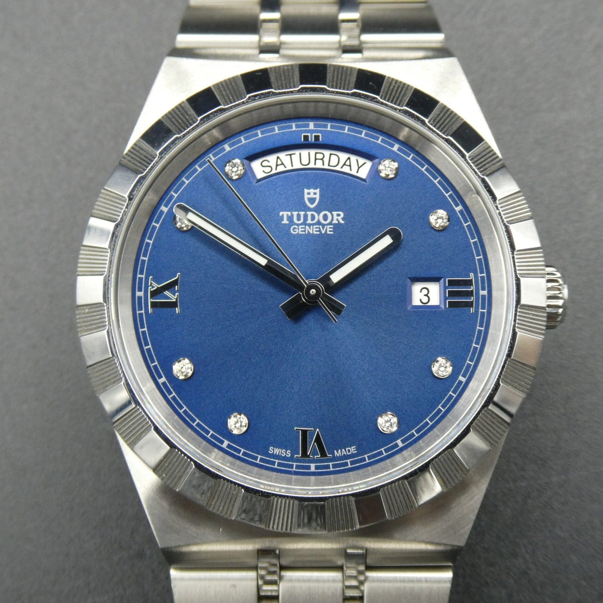 Tudor Royal Automatic Diamonds Blue Dial Silver Steel Strap Watch for Men - M28600-0006