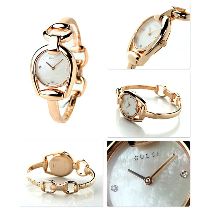 Gucci Horsebit Collection Diamonds Mother of Pearl Dial Rose Gold Steel Strap Watch For Women - YA139508