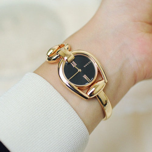 Gucci Horsebit Collection Black Dial Rose Gold Steel Strap Watch For Women - YA139507