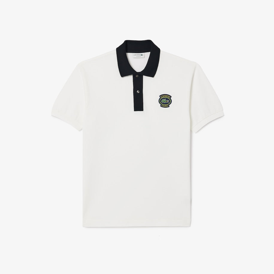 LACOSTE - PARIS LOGO BADGE CONTRAST COLLAR POLO SHIRT Men’s - WHITE/BLACK -031