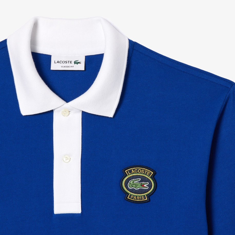 LACOSTE - PARIS LOGO BADGE CONTRAST COLLAR POLO SHIRT Men’s -NAVY BLUE-HDE/WHITE