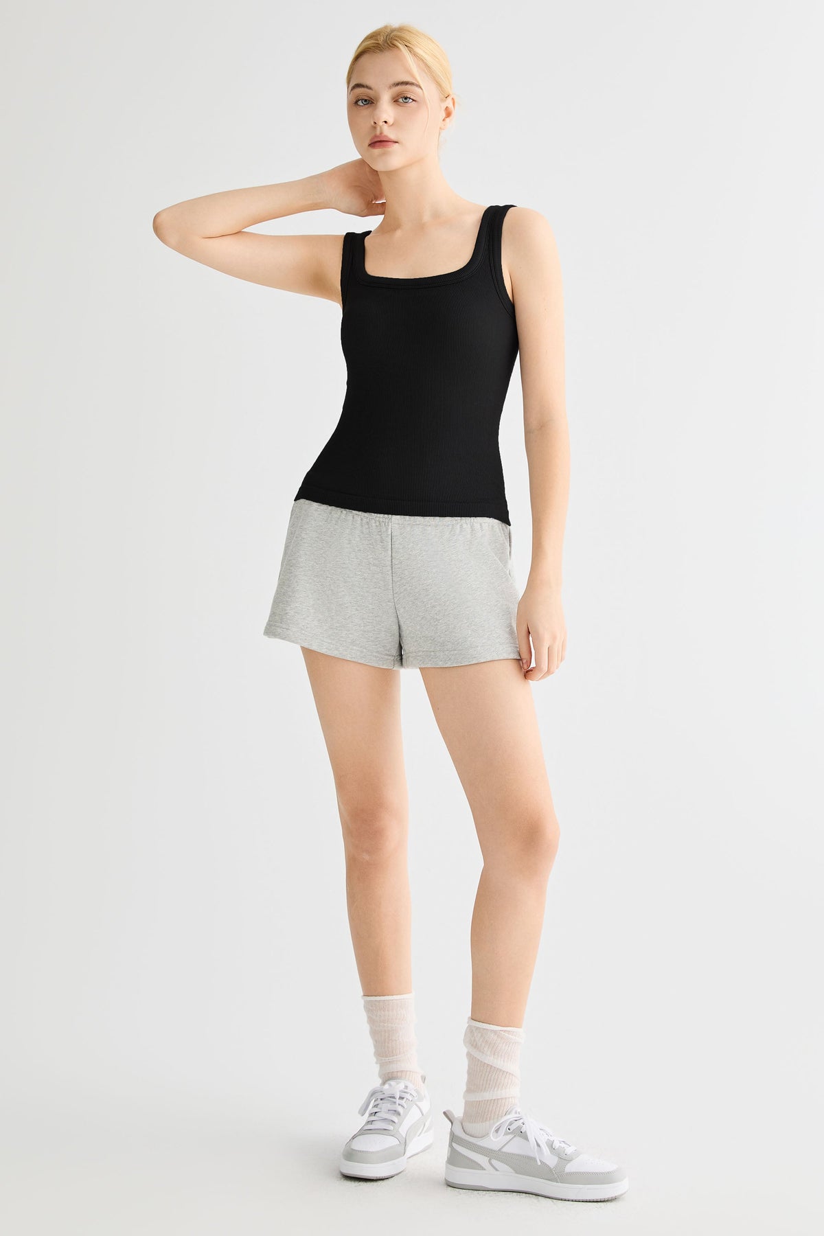 Padded Ribbed Wide-Strap Crew Tank