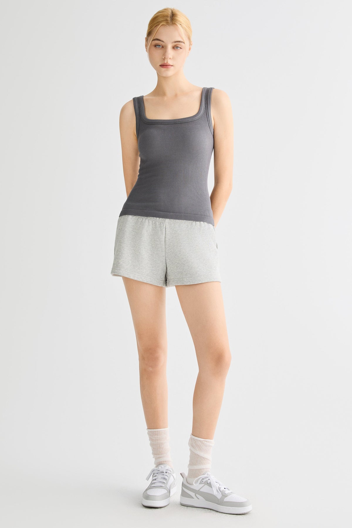 Padded Ribbed Wide-Strap Crew Tank