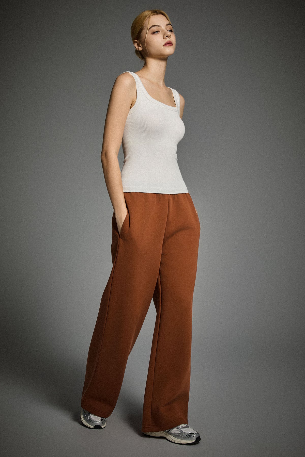 Padded Ribbed Wide-Strap Crew Tank