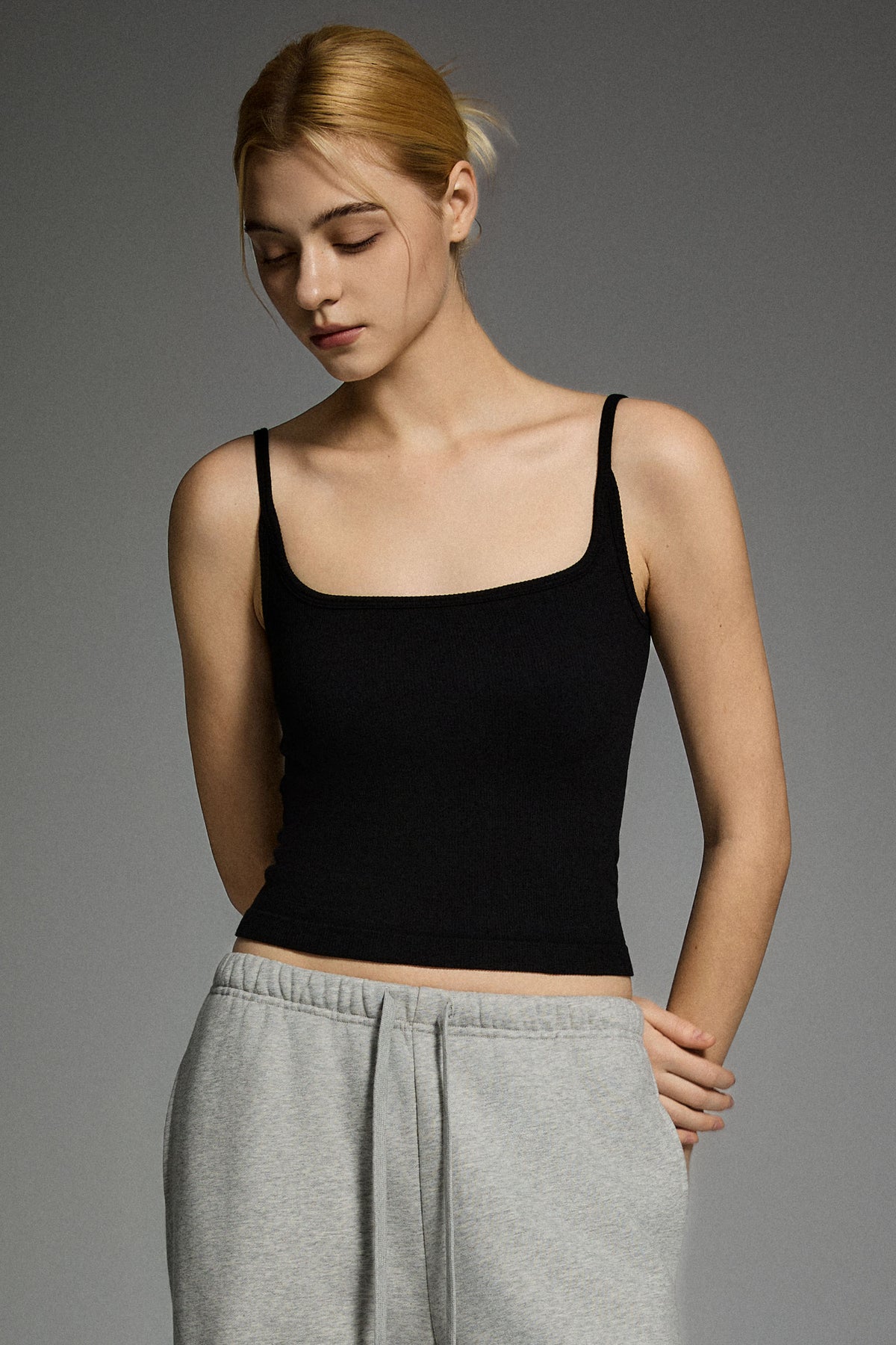 Padded Ribbed Square Neck Tank