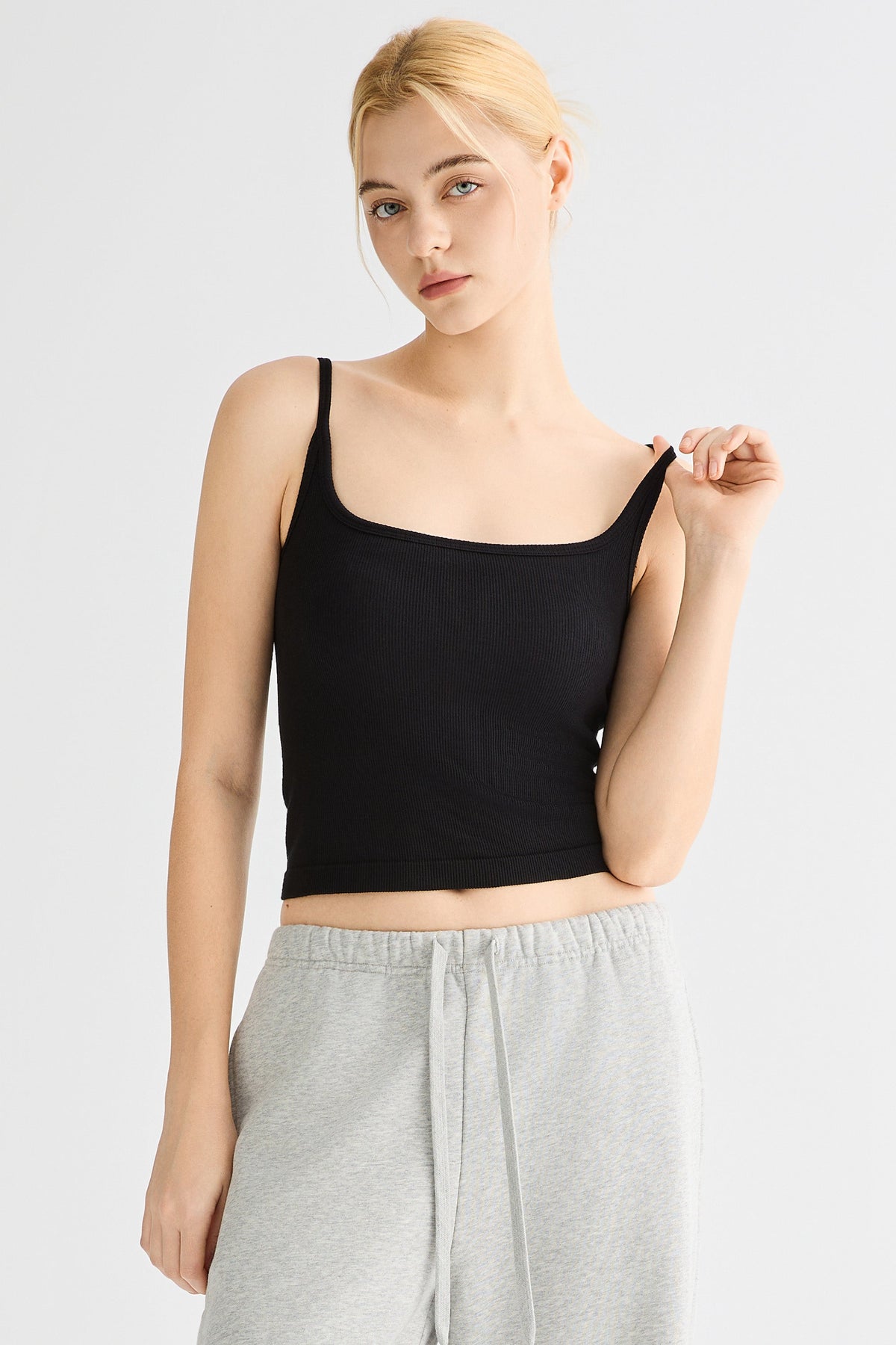 Padded Ribbed Square Neck Tank