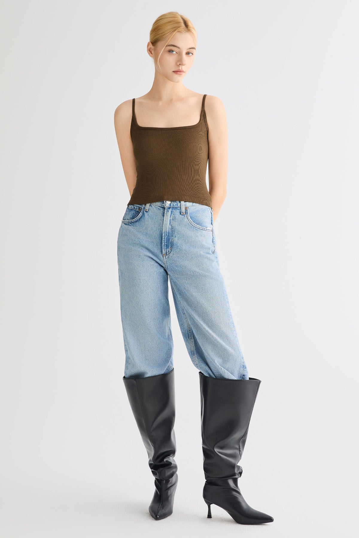 Padded Ribbed Square Neck Tank