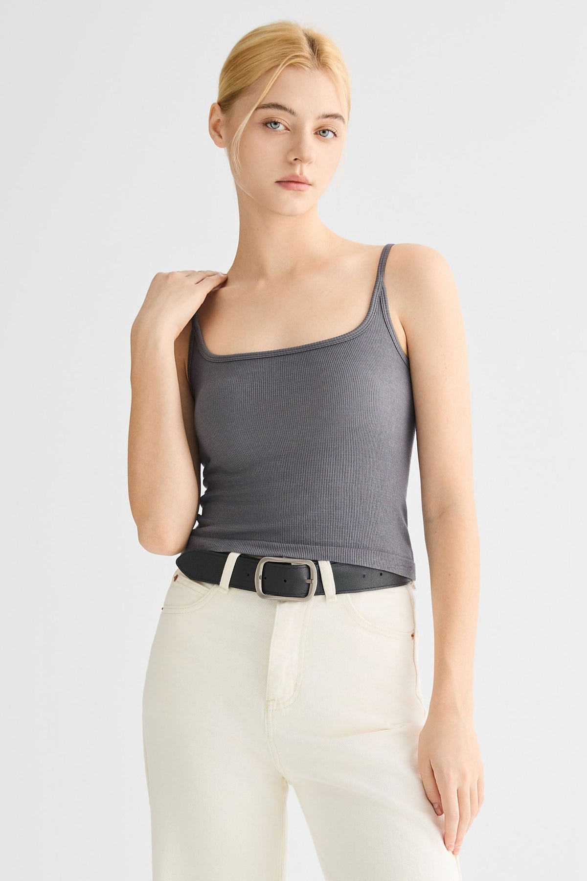 Padded Ribbed Square Neck Tank