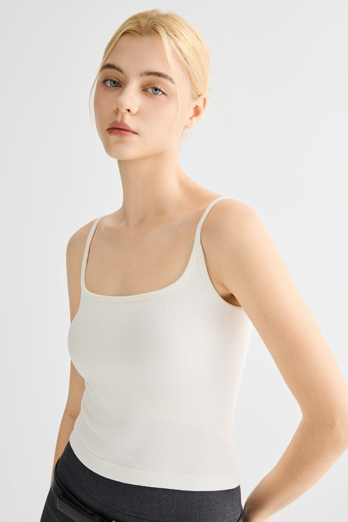 Padded Ribbed Square Neck Tank