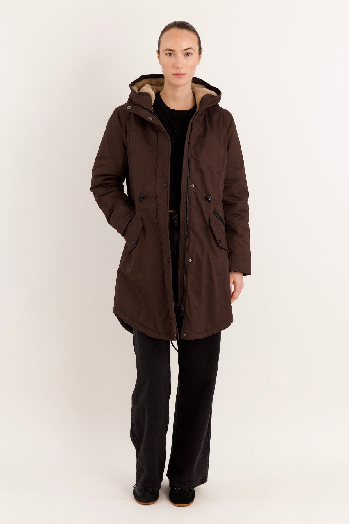Fleece-Lined Hooded Parka Jacket with Pockets