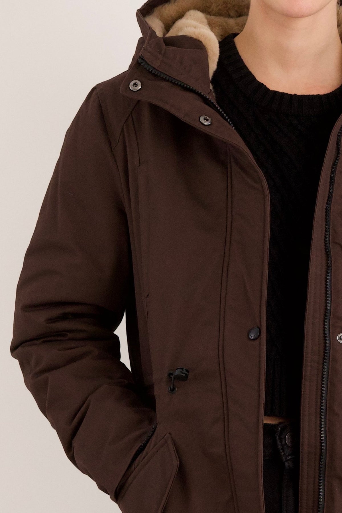 Fleece-Lined Hooded Parka Jacket with Pockets