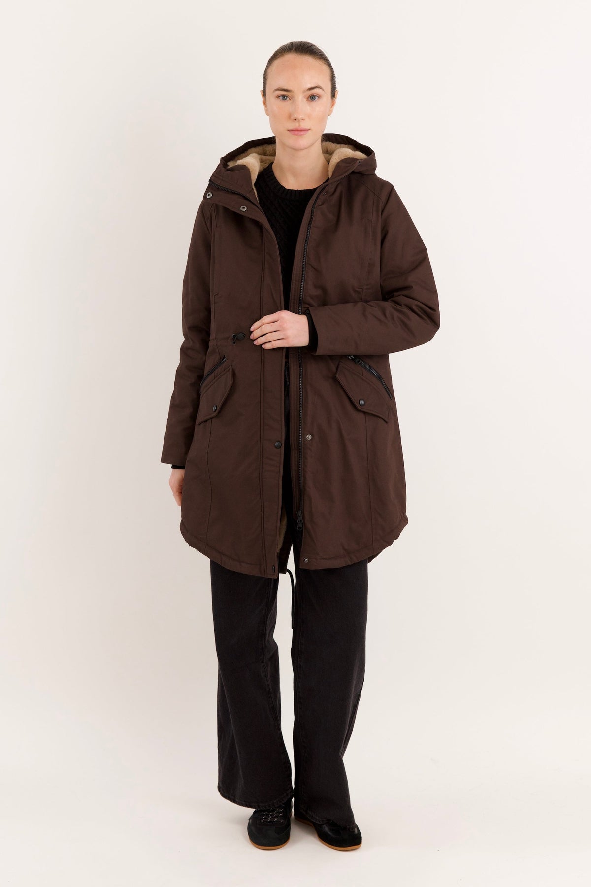 Fleece-Lined Hooded Parka Jacket with Pockets