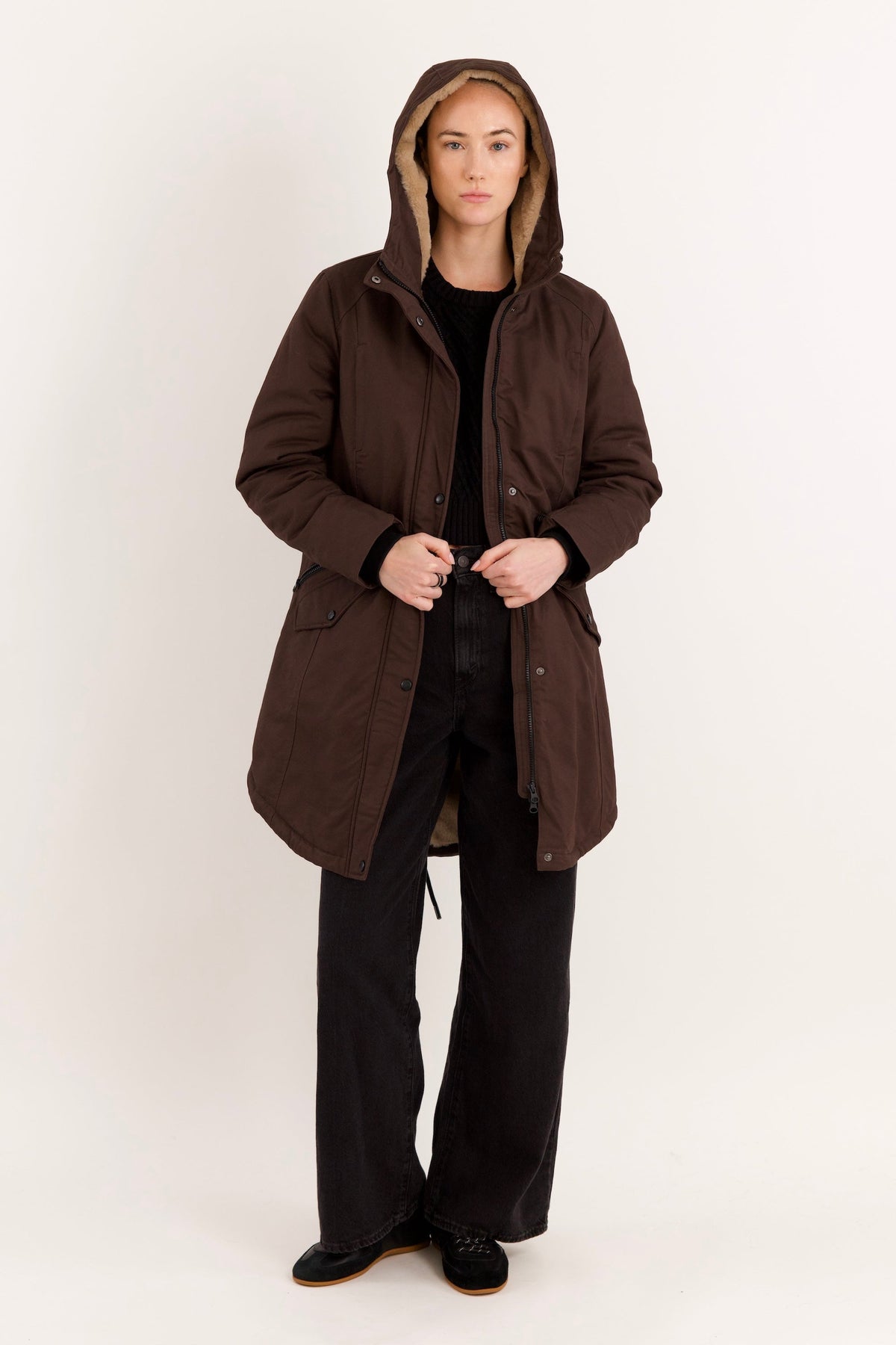 Fleece-Lined Hooded Parka Jacket with Pockets