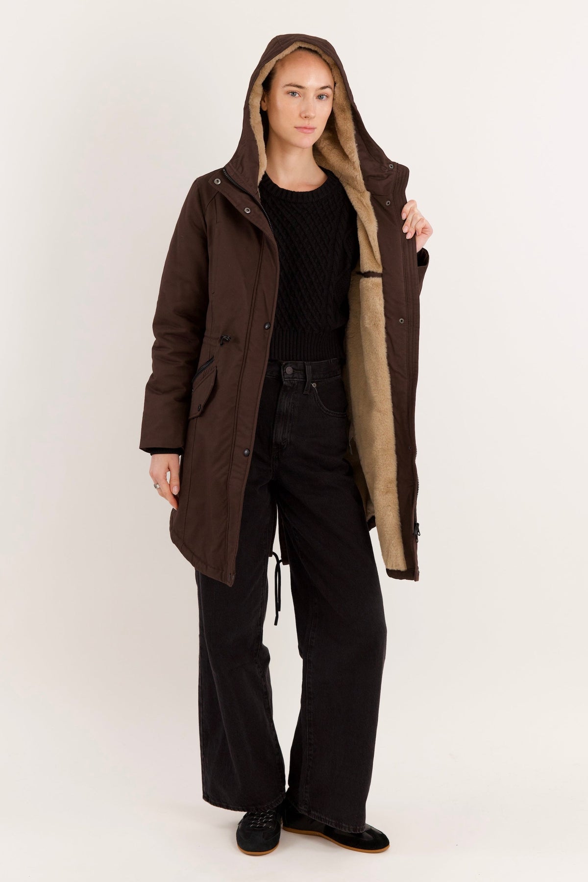Fleece-Lined Hooded Parka Jacket with Pockets