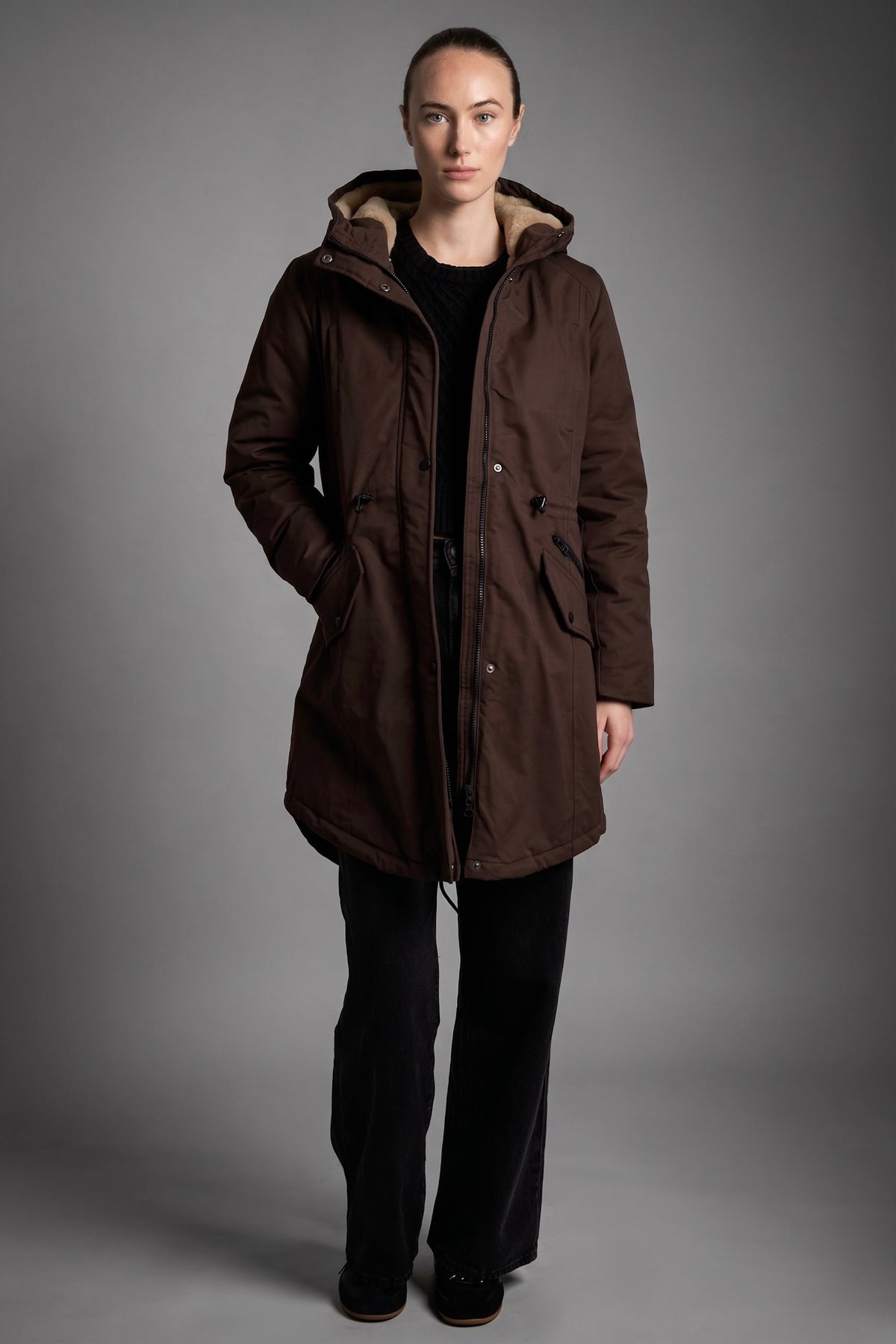 Fleece-Lined Hooded Parka Jacket with Pockets