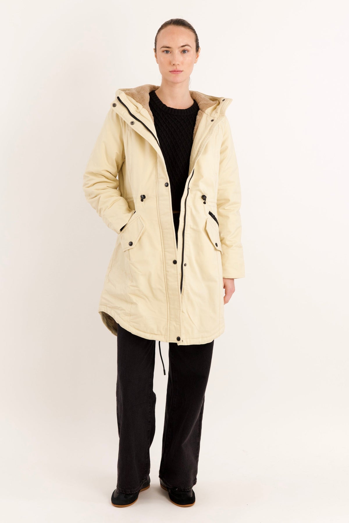 Fleece-Lined Hooded Parka Jacket with Pockets