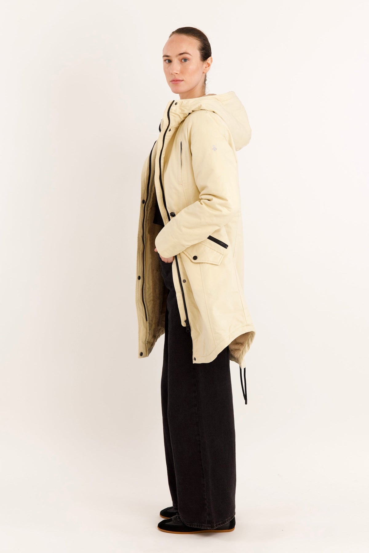 Fleece-Lined Hooded Parka Jacket with Pockets