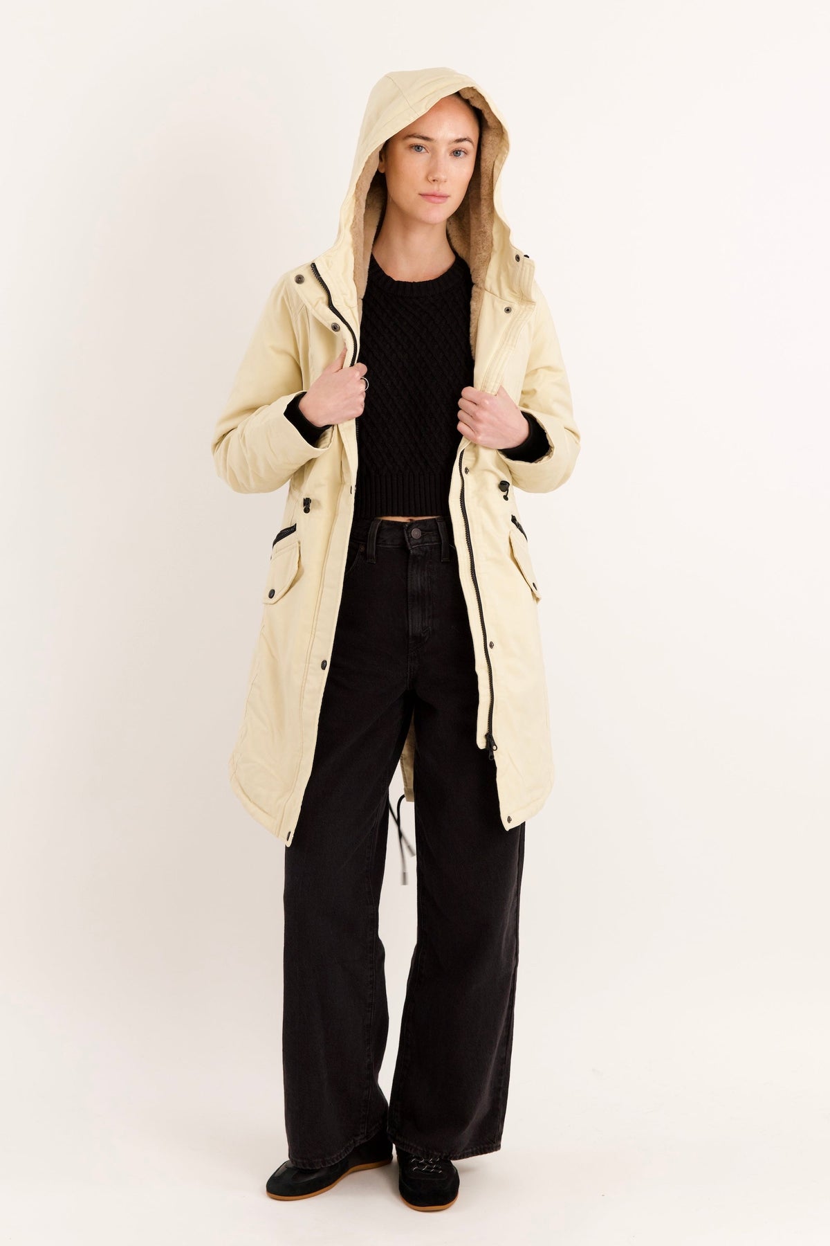 Fleece-Lined Hooded Parka Jacket with Pockets