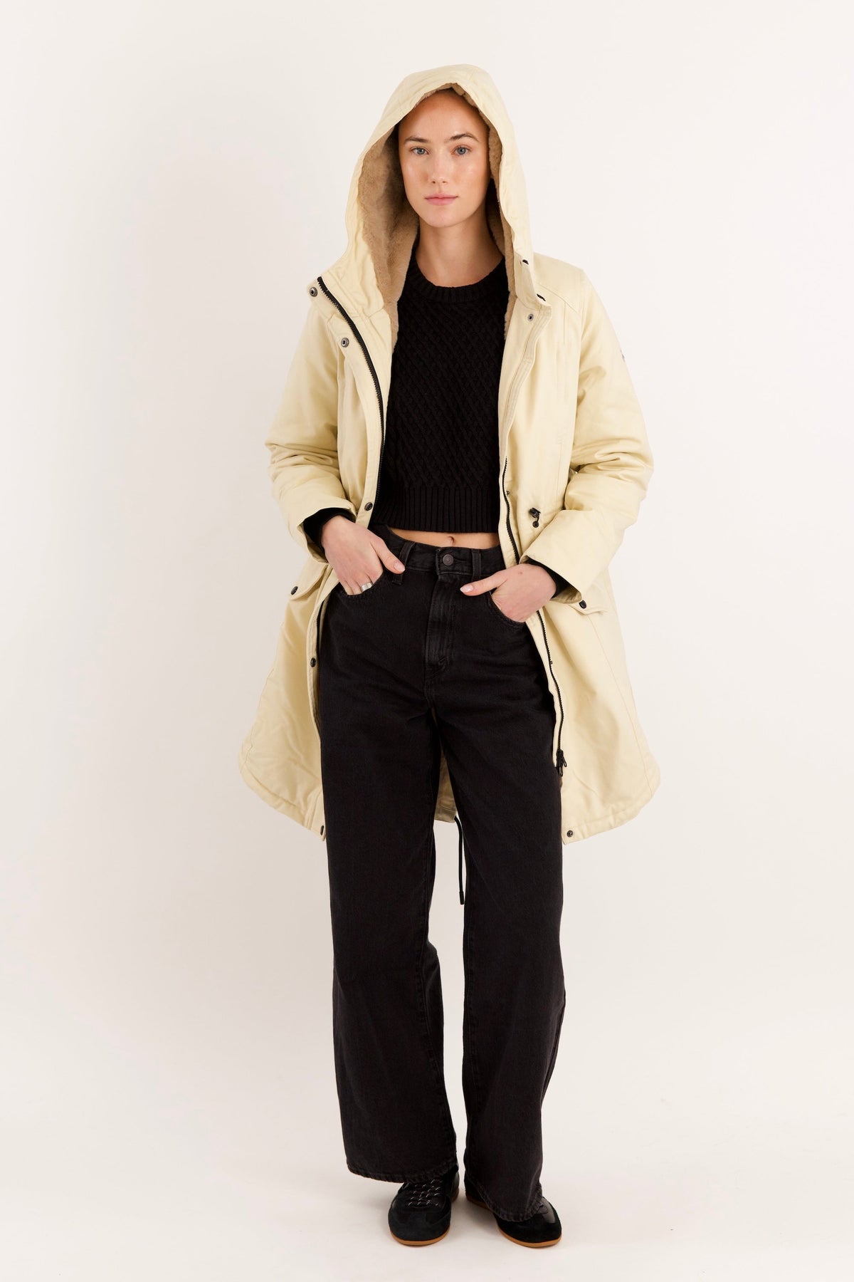 Fleece-Lined Hooded Parka Jacket with Pockets