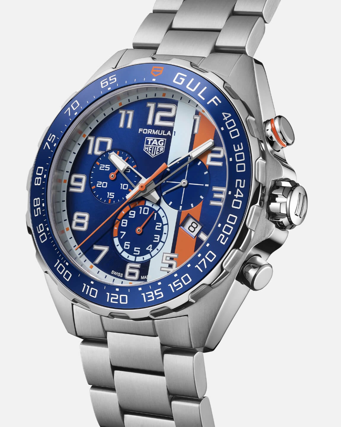 Tag Heuer Formula 1 Gulf Edition Chronograph Blue Dial Silver Steel Strap Watch for Men - CAZ101AT.BA0842