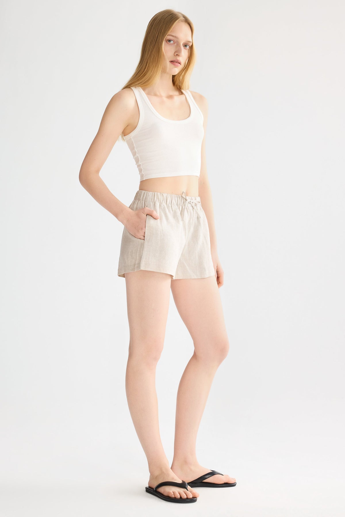 Relaxed Linen Drawstring Shorts