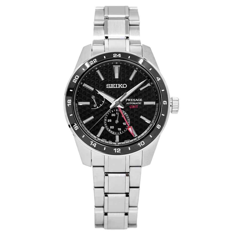 Seiko Men's SPB221J1 Presage GMT Black Dial Watch