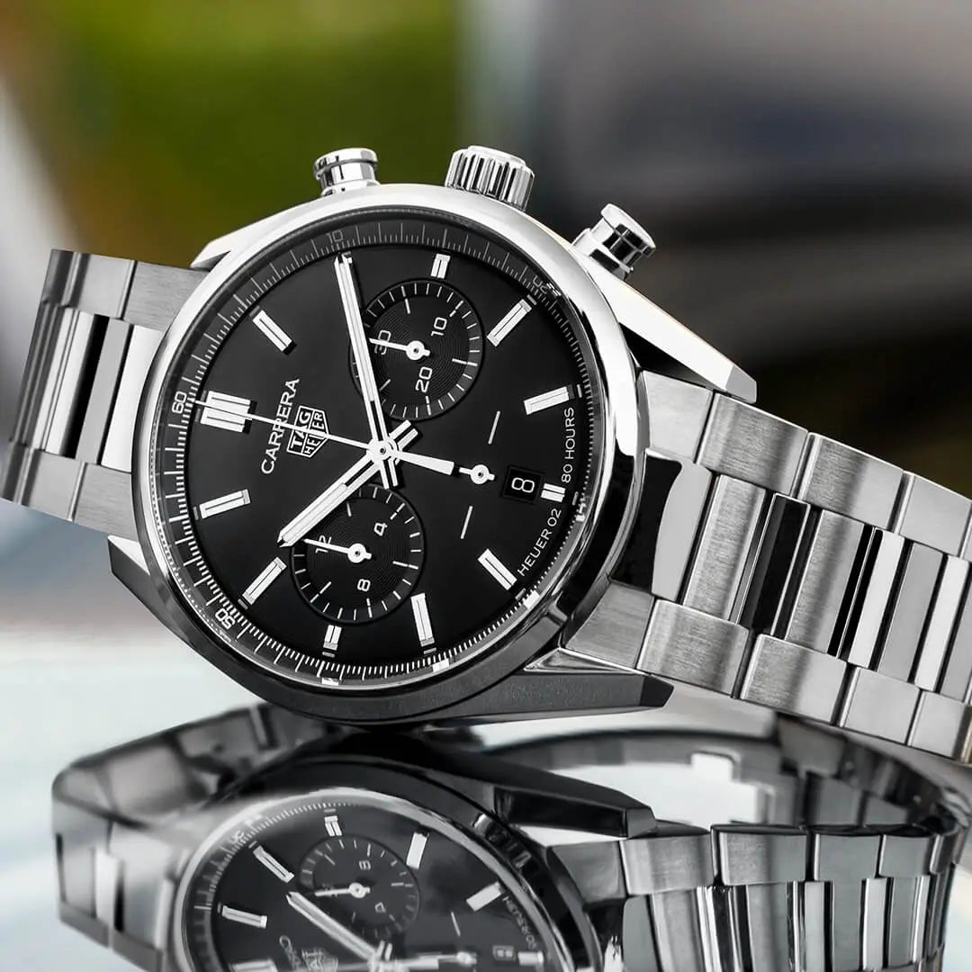 Tag Heuer Carrera Chronograph Black Dial Silver Steel Strap Watch for Men - CBN2010.BA0642