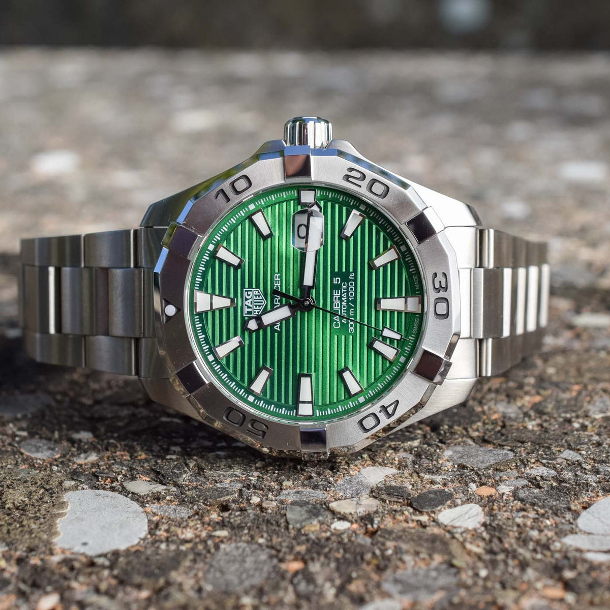 Tag Heuer Aquaracer Calibre 5 Automatic Green Dial Silver Steel Strap Watch for Men - WAY2015.BA0927