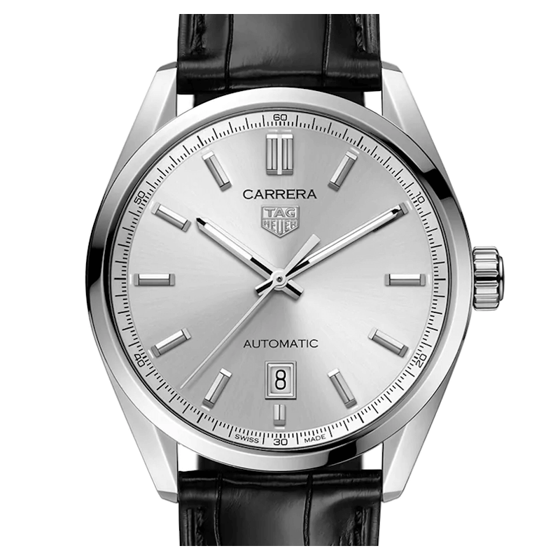 Tag Heuer Carrera Date Silver Dial Black Leather Strap Watch for Men - WBN2111.FC6505
