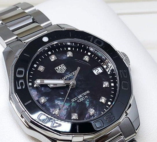 Tag Heuer Aquaracer Quartz Black Dial Silver Steel Strap Watch for Women - WAY131M.BA0748