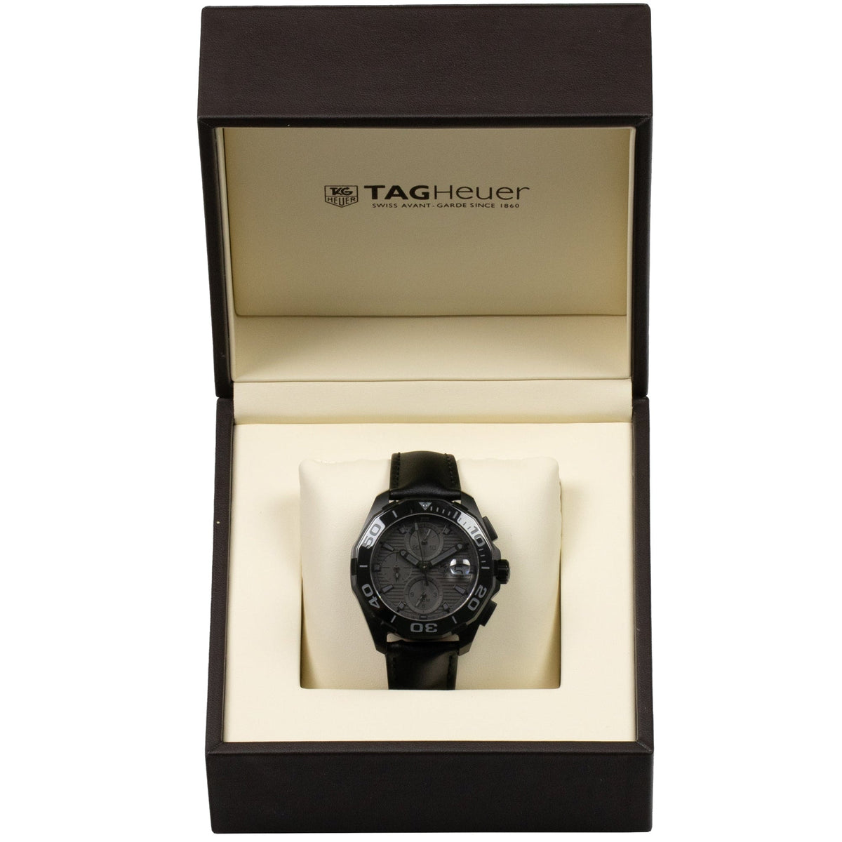 Tag Heuer Aquaracer Automatic Chronograph Special Edition Titanium Grey Dial Black Leather Strap Watch for Men - CAY218B.FC6370