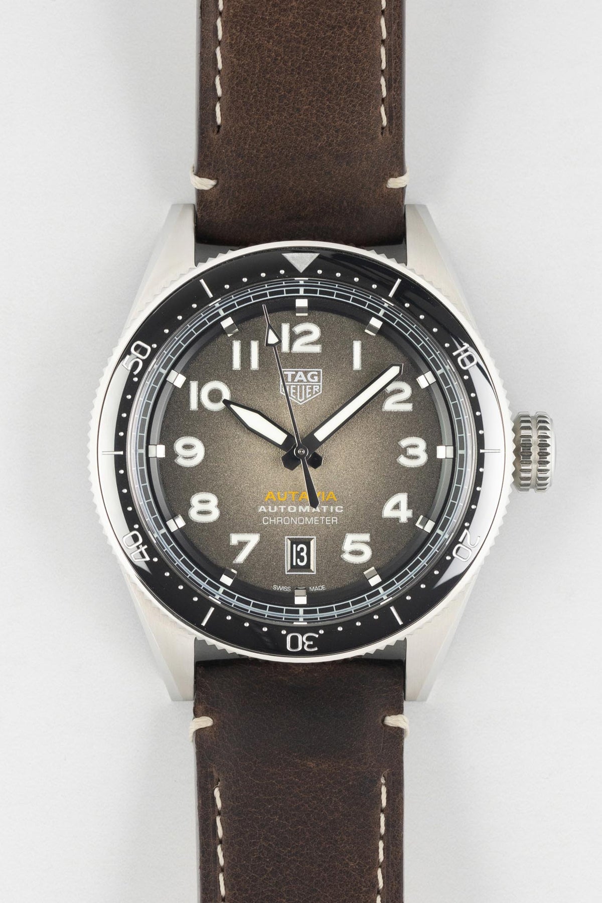 Tag Heuer Autavia Automatic Grey Dial Brown Leather Strap Watch for Men - WBE5114.FC8266