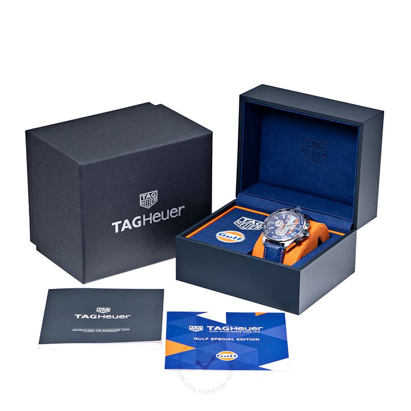 Tag Heuer Formula 1 Gulf Edition Blue Dial Blue Leather Strap Watch for Men - CAZ101N.FC8243