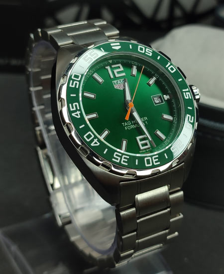 Tag Heuer Formula 1 Quartz Green Dial Silver Steel Strap Watch for Men - WAZ1017.BA0842