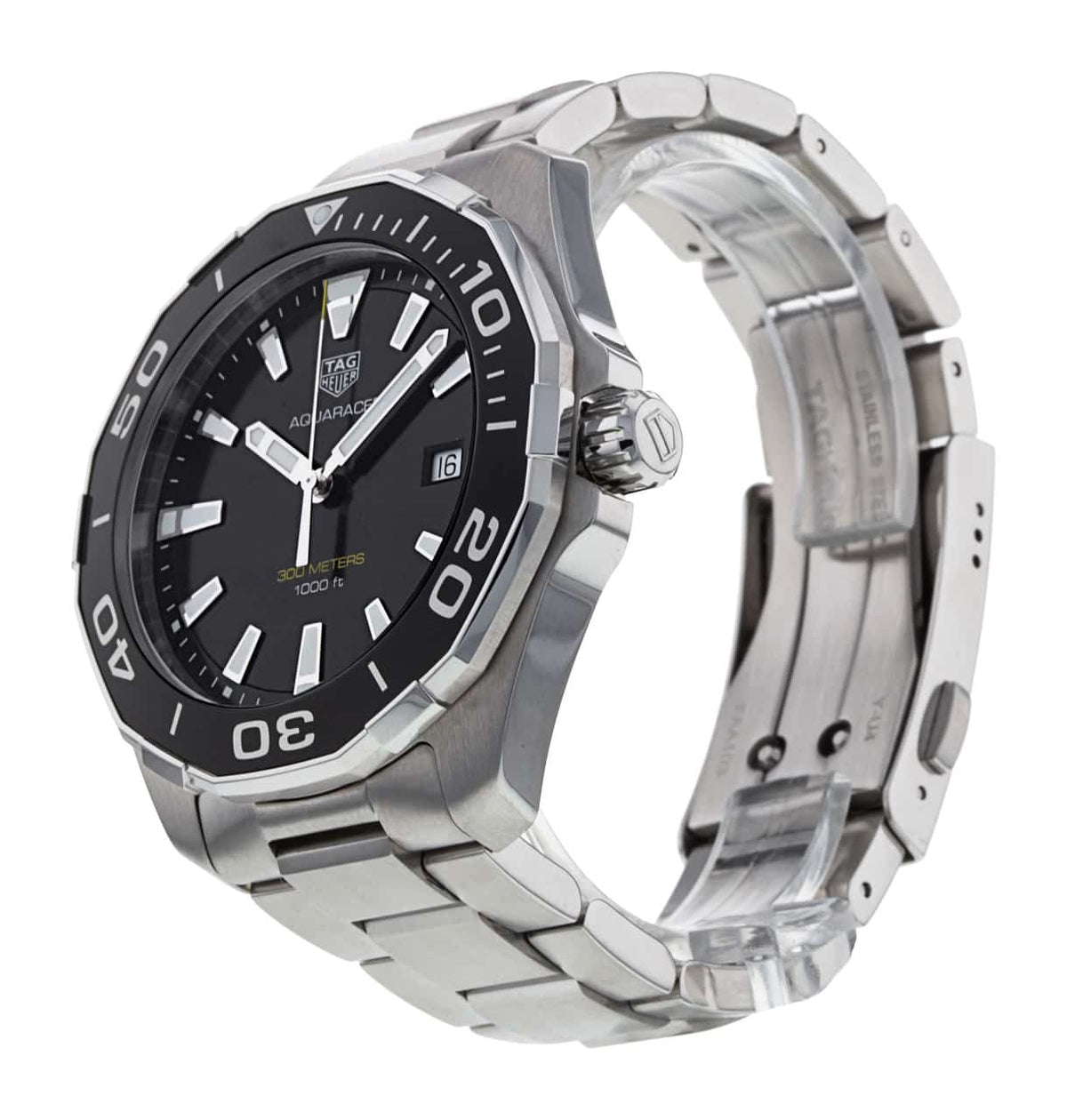 Tag Heuer Aquaracer Quartz Black Dial Silver Steel Strap Watch for Men - WAY101A.BA0746