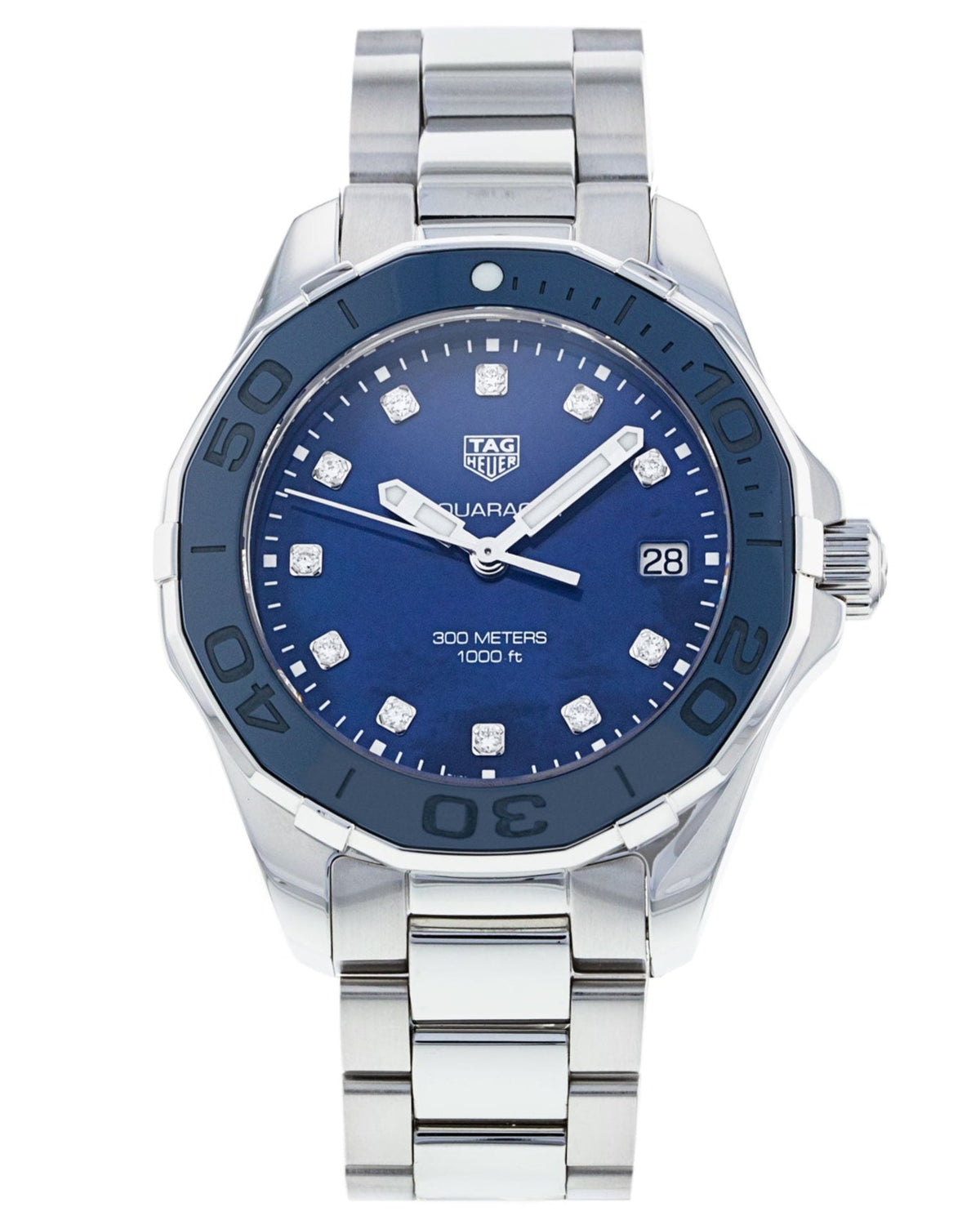 Tag Heuer Aquaracer Diamonds Blue Dial Silver Steel Strap Watch for Women - WAY131L.BA0748