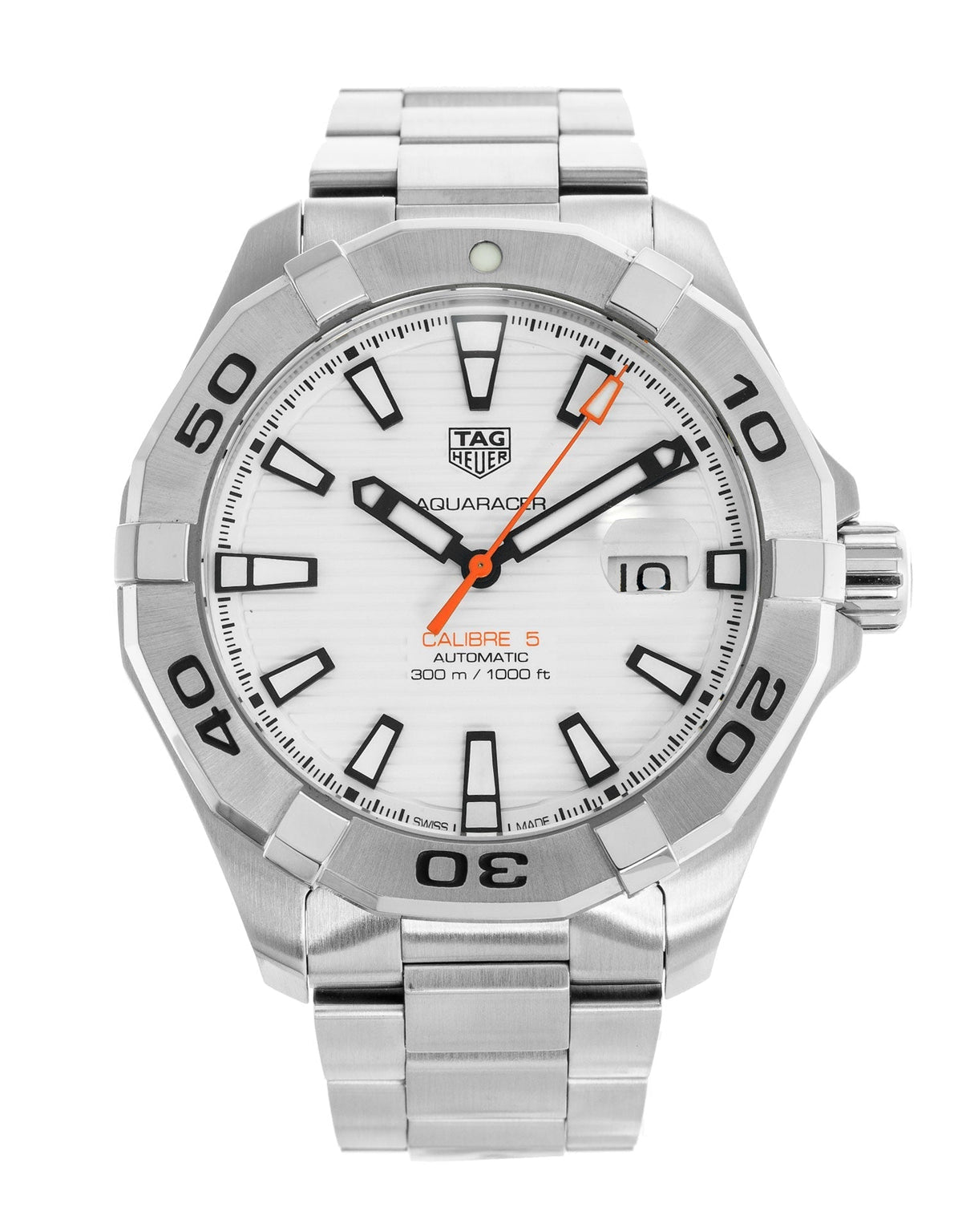 Tag Heuer Aquaracer Calibre 5 Automatic White Dial Silver Steel Strap Watch for Men - WAY2013.BA0927