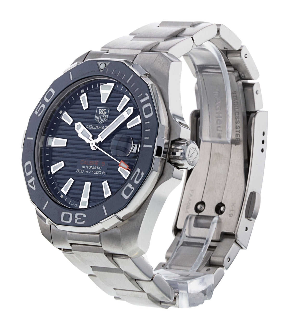 Tag Heuer Aquaracer Calibre 5 Blue Dial Silver Steel Strap Watch for Men - WAY211C.BA0928